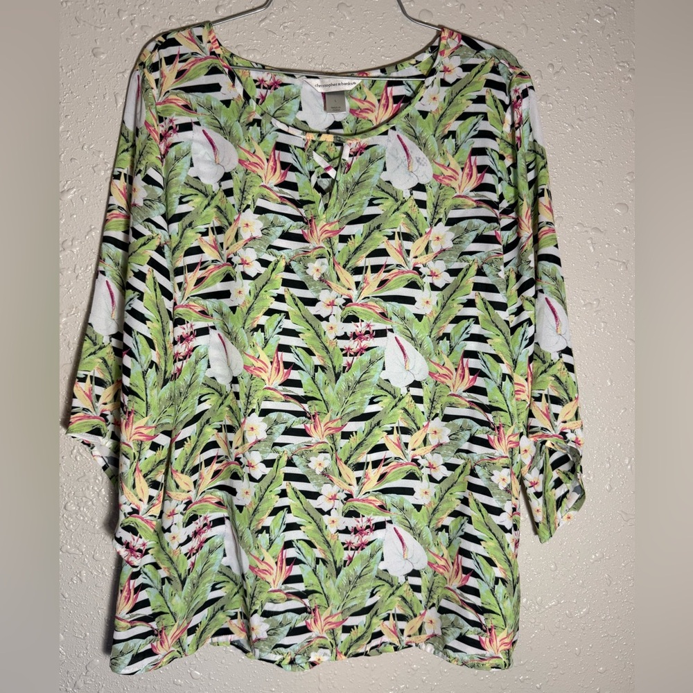 Floral Green and White Women's Top